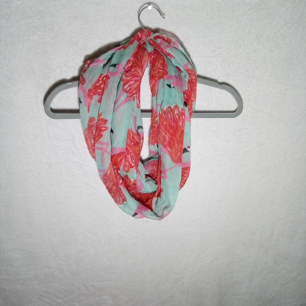 🌕Fun Fluffy Flamingos Tropical Teal Pink Lightweight Polyester Infinity Scarf